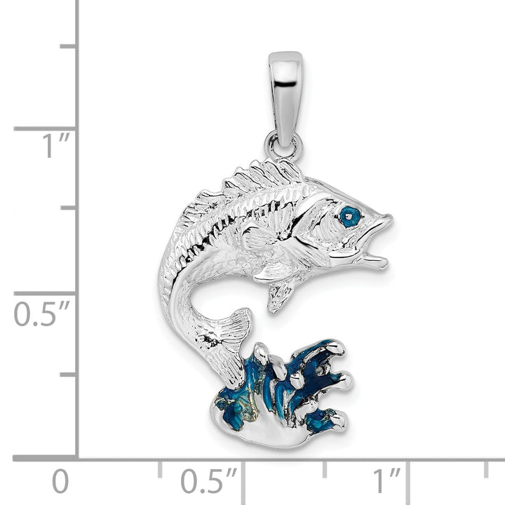 Sterling Silver Enameled Jumping Bass Fish Pendant