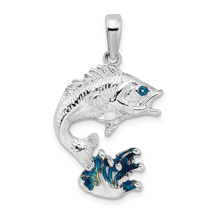 Sterling Silver Enameled Jumping Bass Fish Pendant