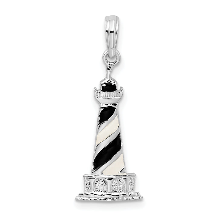 Sterling Silver Enameled Cape Hatteras Lighthouse Pendant
