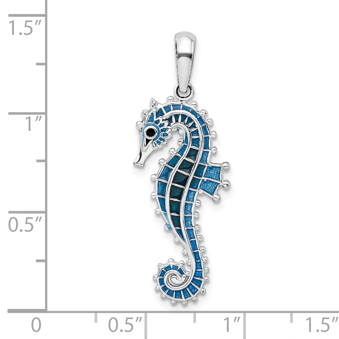 Sterling Silver 3D Enameled Blue Seahorse Pendant