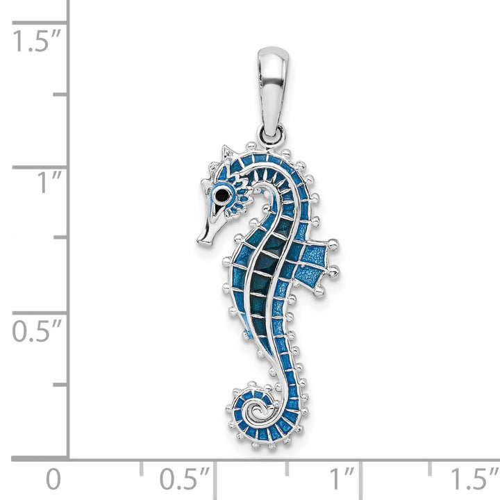 Sterling Silver 3D Enameled Blue Seahorse Pendant
