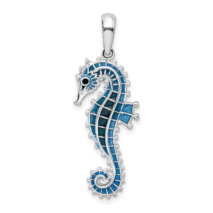 Sterling Silver 3D Enameled Blue Seahorse Pendant