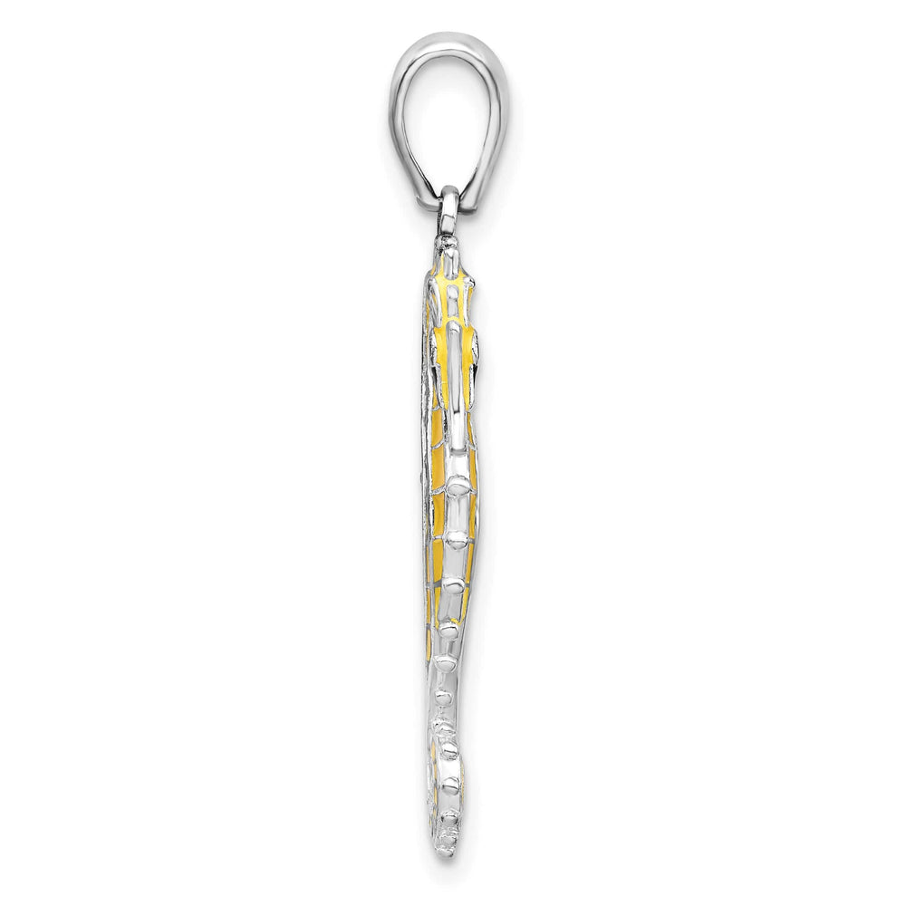 Sterling Silver 3D Enameled Yellow Seahorse Pendant