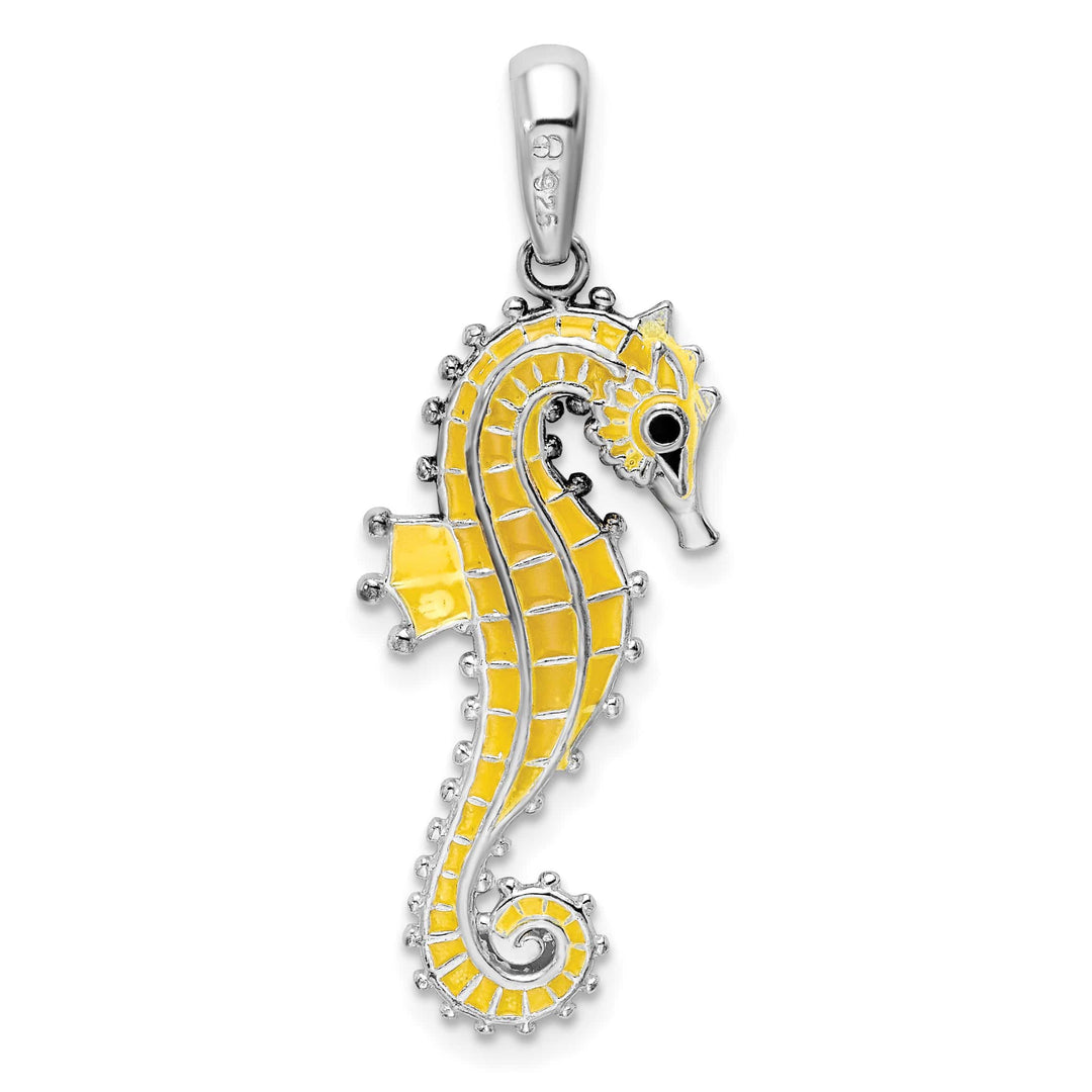Sterling Silver 3D Enameled Yellow Seahorse Pendant