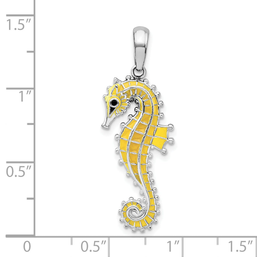 Sterling Silver 3D Enameled Yellow Seahorse Pendant