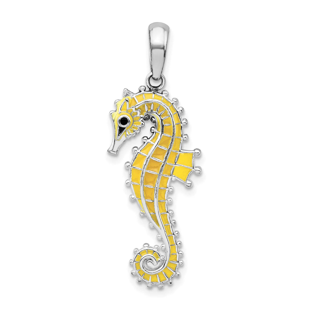 Sterling Silver 3D Enameled Yellow Seahorse Pendant