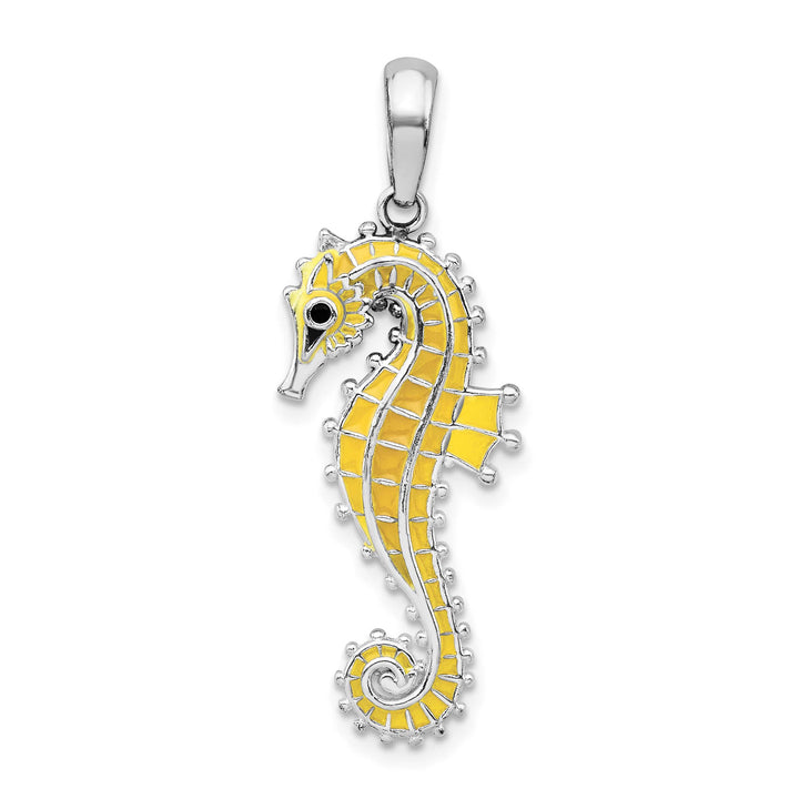 Sterling Silver 3D Enameled Yellow Seahorse Pendant