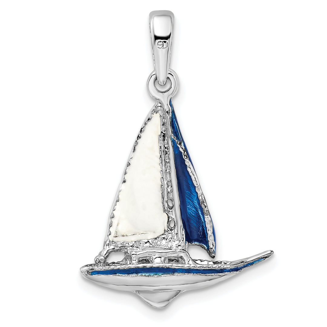 Sterling Silver 3D Enameled Sailboat Pendant