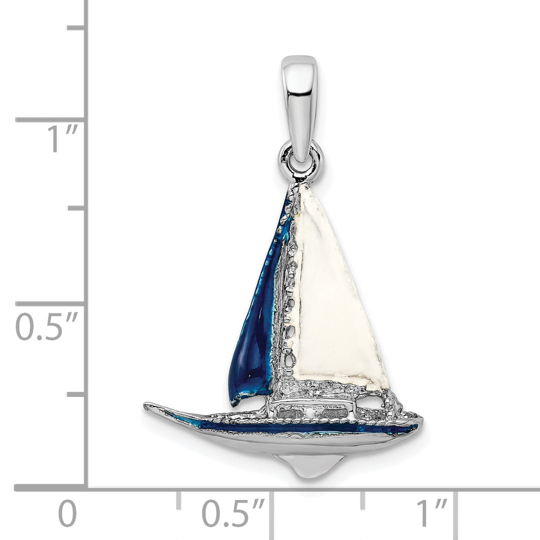 Sterling Silver 3D Enameled Sailboat Pendant