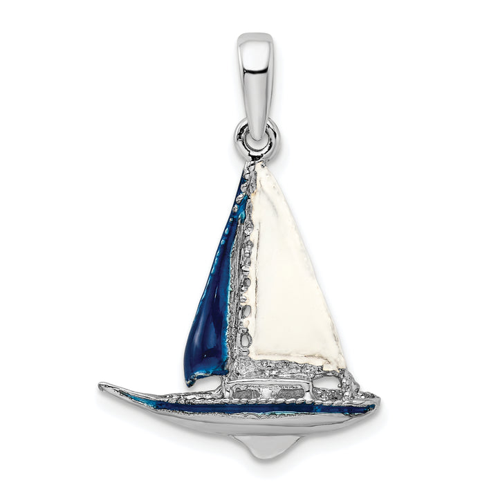 Sterling Silver 3D Enameled Sailboat Pendant