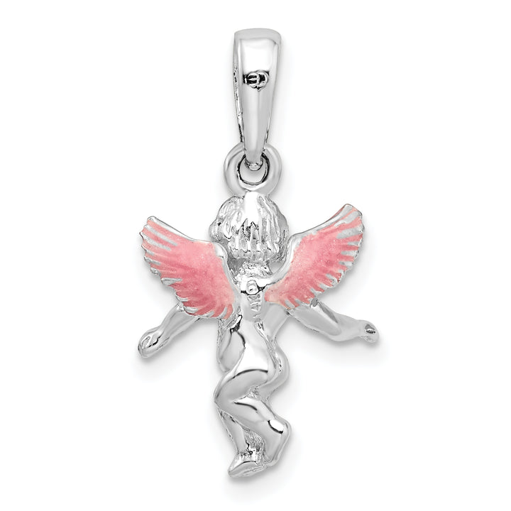 Sterling Silver Polished 3D Enameled Angel Pendant
