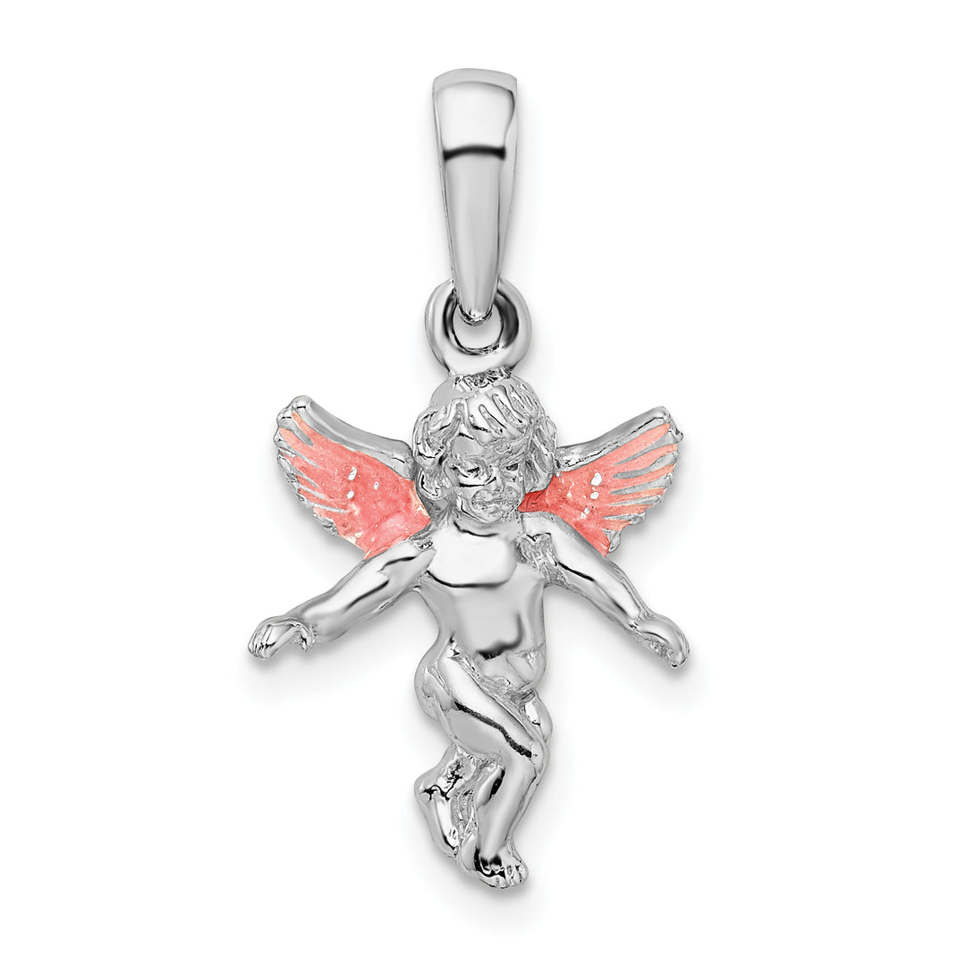 Sterling Silver Polished 3D Enameled Angel Pendant