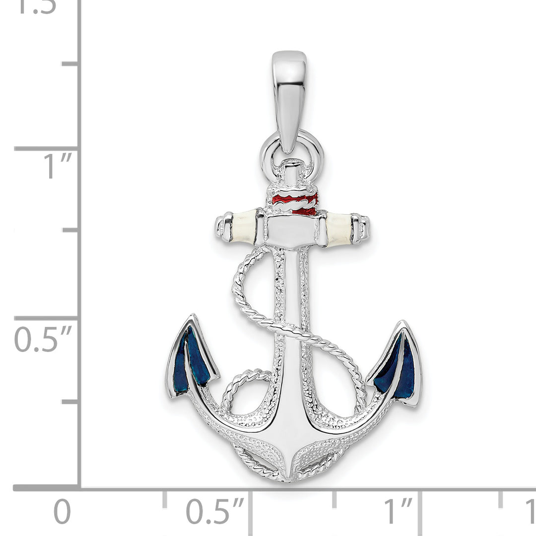 Sterling Silver Enameled Anchor with Rope Pendant