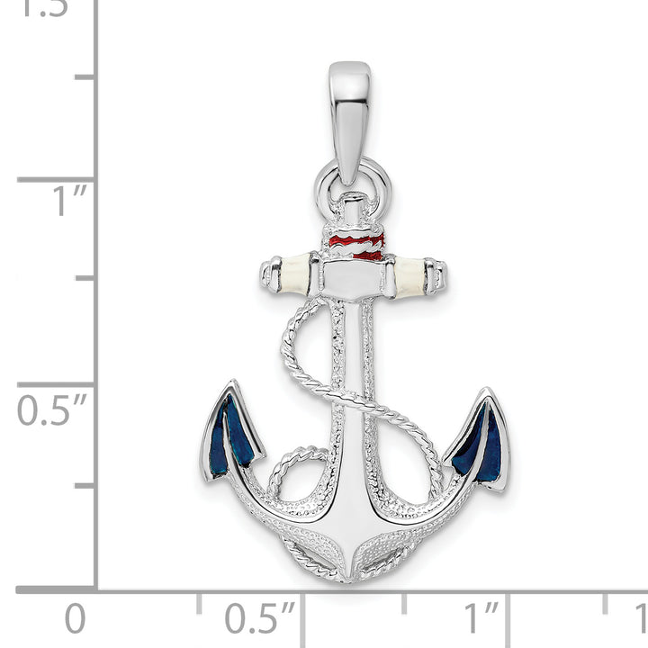 Sterling Silver Enameled Anchor with Rope Pendant
