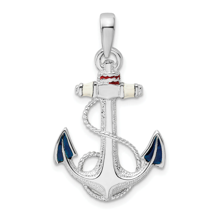 Sterling Silver Enameled Anchor with Rope Pendant