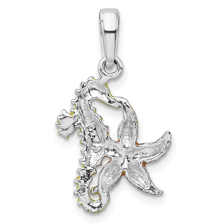 Sterling Silver Enameled Starfish and Seahorse Pendant