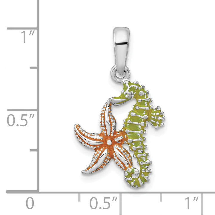 Sterling Silver Enameled Starfish and Seahorse Pendant