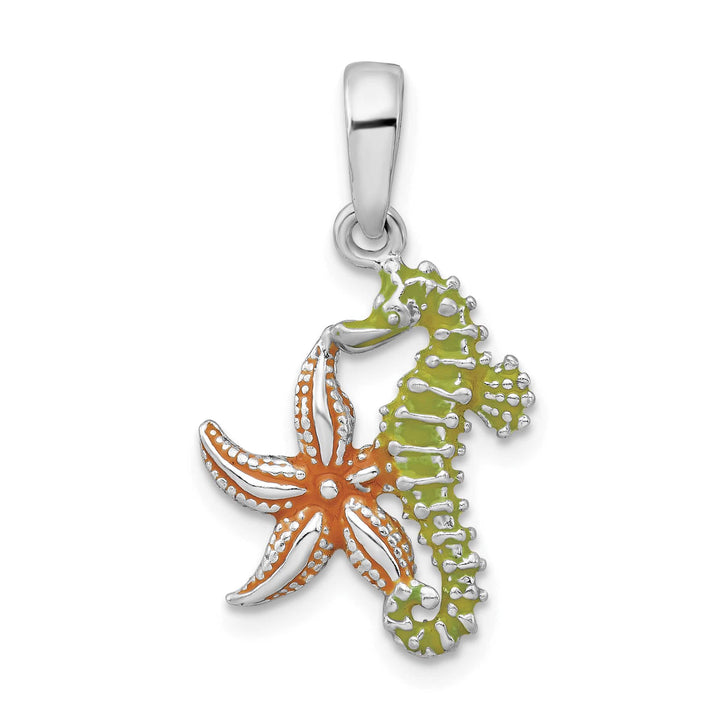 Sterling Silver Enameled Starfish and Seahorse Pendant