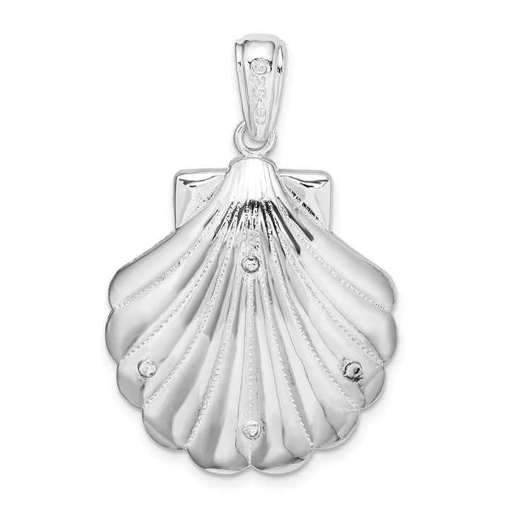 Sterling Silver Enameled Blue Shell with Dolphins Pendant