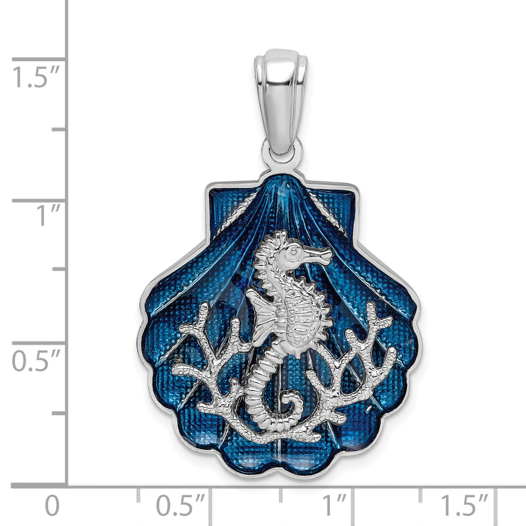 Sterling Silver Enameled Blue Shell with Seahorse Pendant