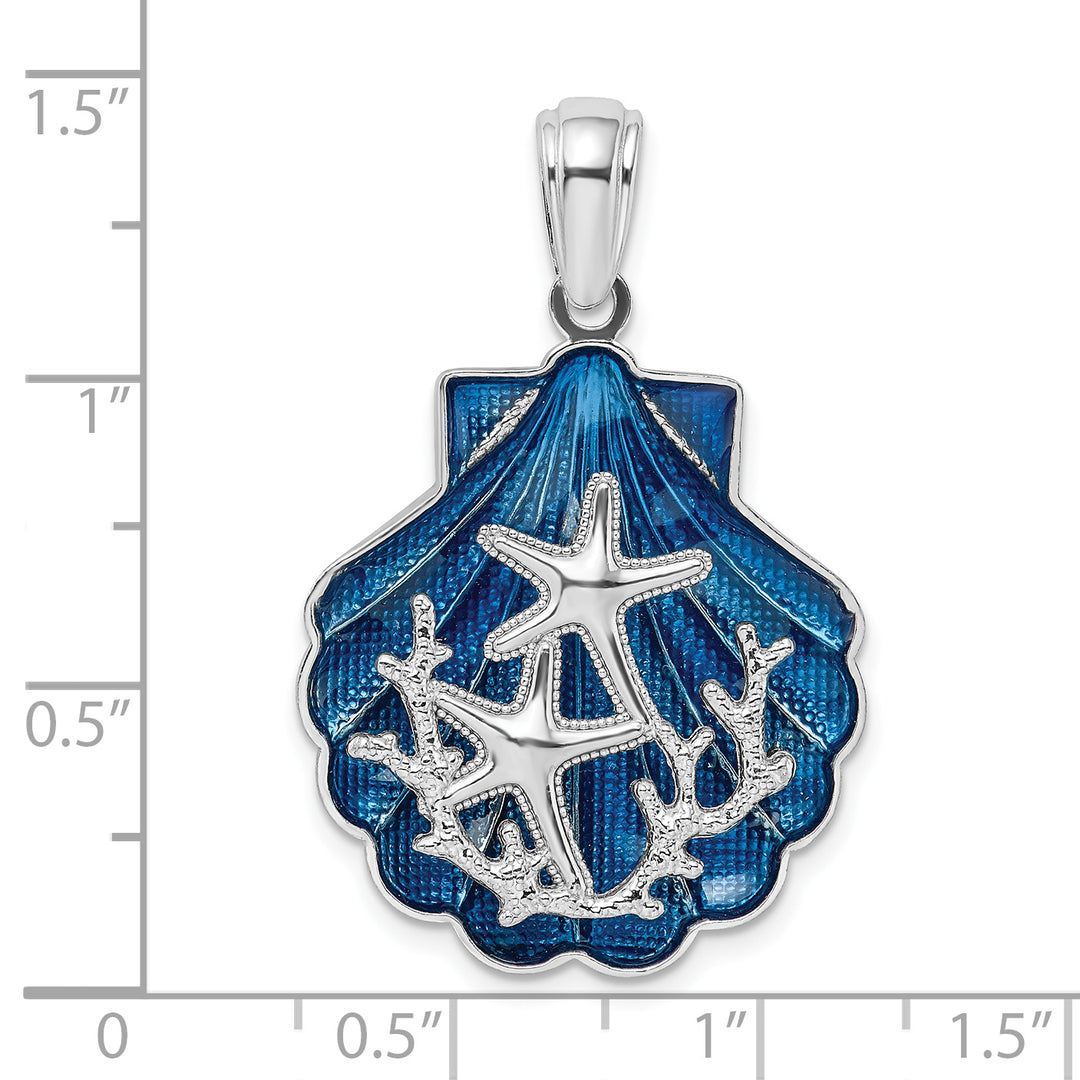 Sterling Silver Enameled Blue Shell with Starfish Pendant