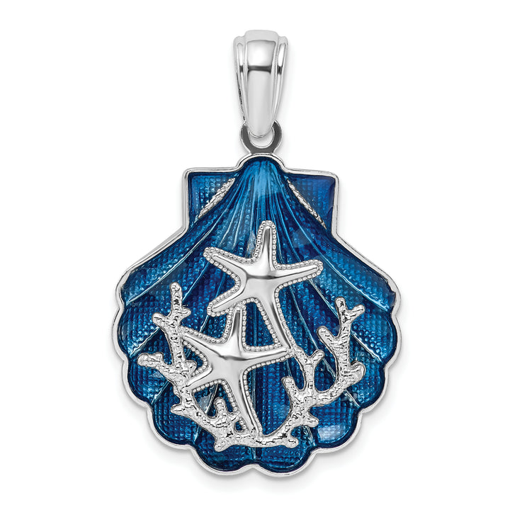 Sterling Silver Enameled Blue Shell with Starfish Pendant