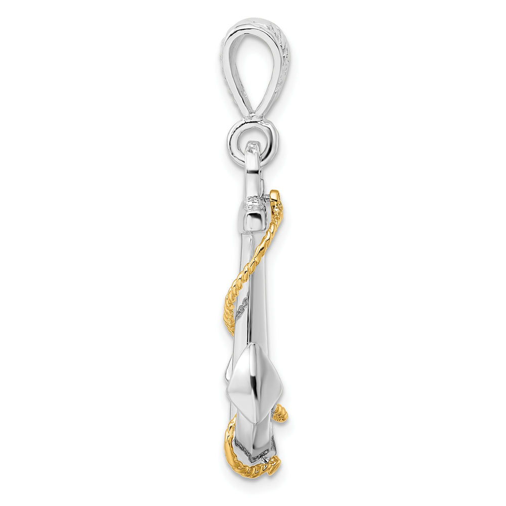Sterling Silver 3D Anchor with 14k Rope Pendant