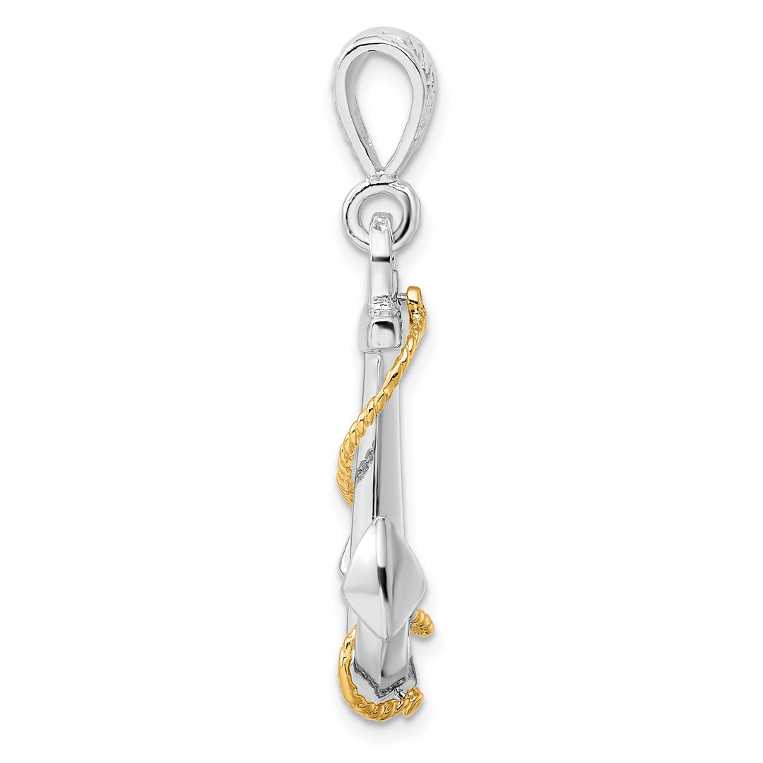 Sterling Silver 3D Anchor with 14k Rope Pendant