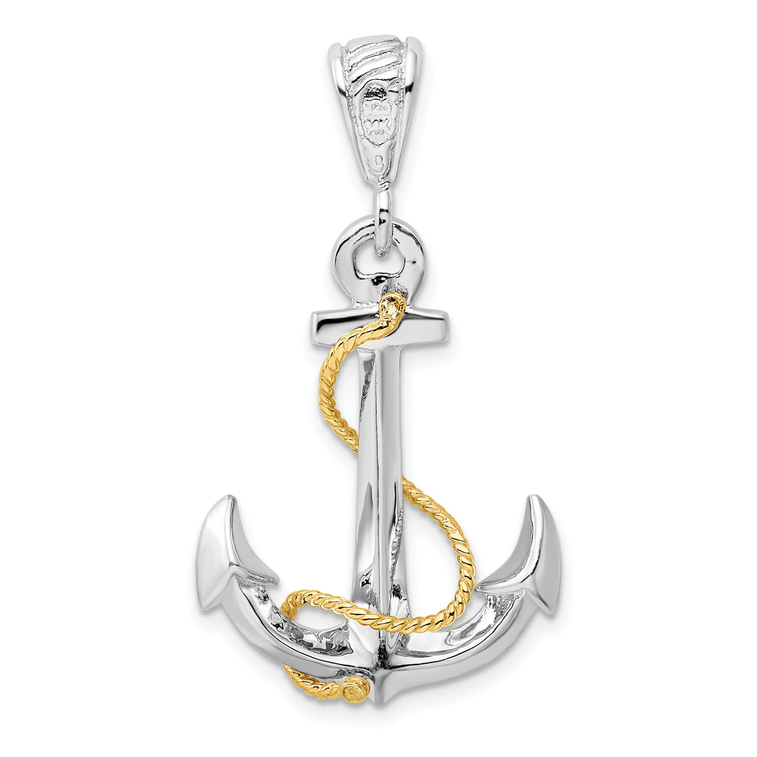 Sterling Silver 3D Anchor with 14k Rope Pendant