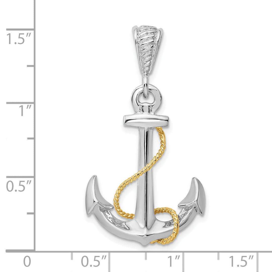 Sterling Silver 3D Anchor with 14k Rope Pendant