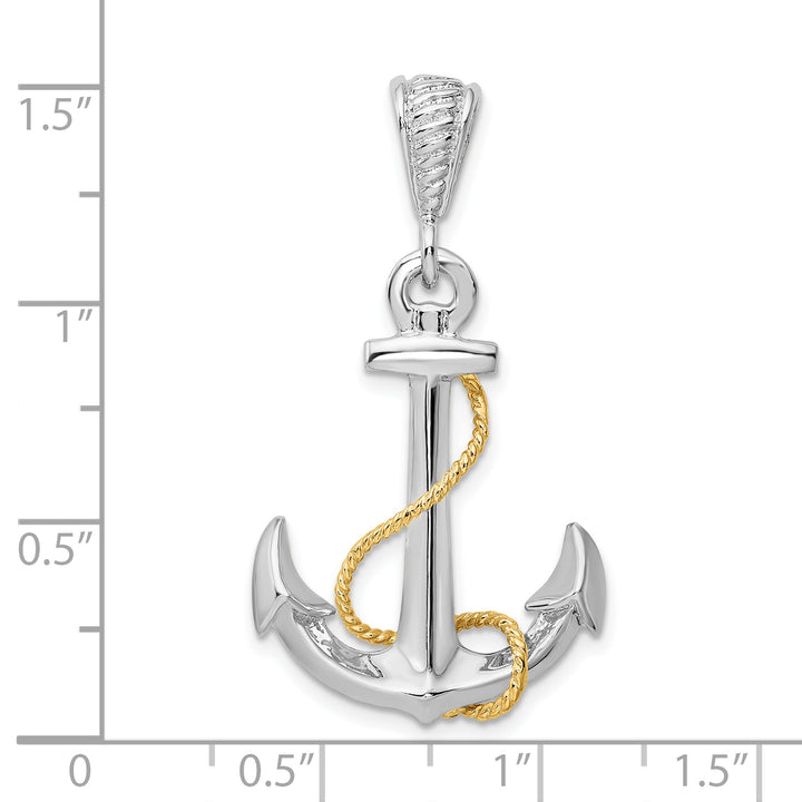 Sterling Silver 3D Anchor with 14k Rope Pendant