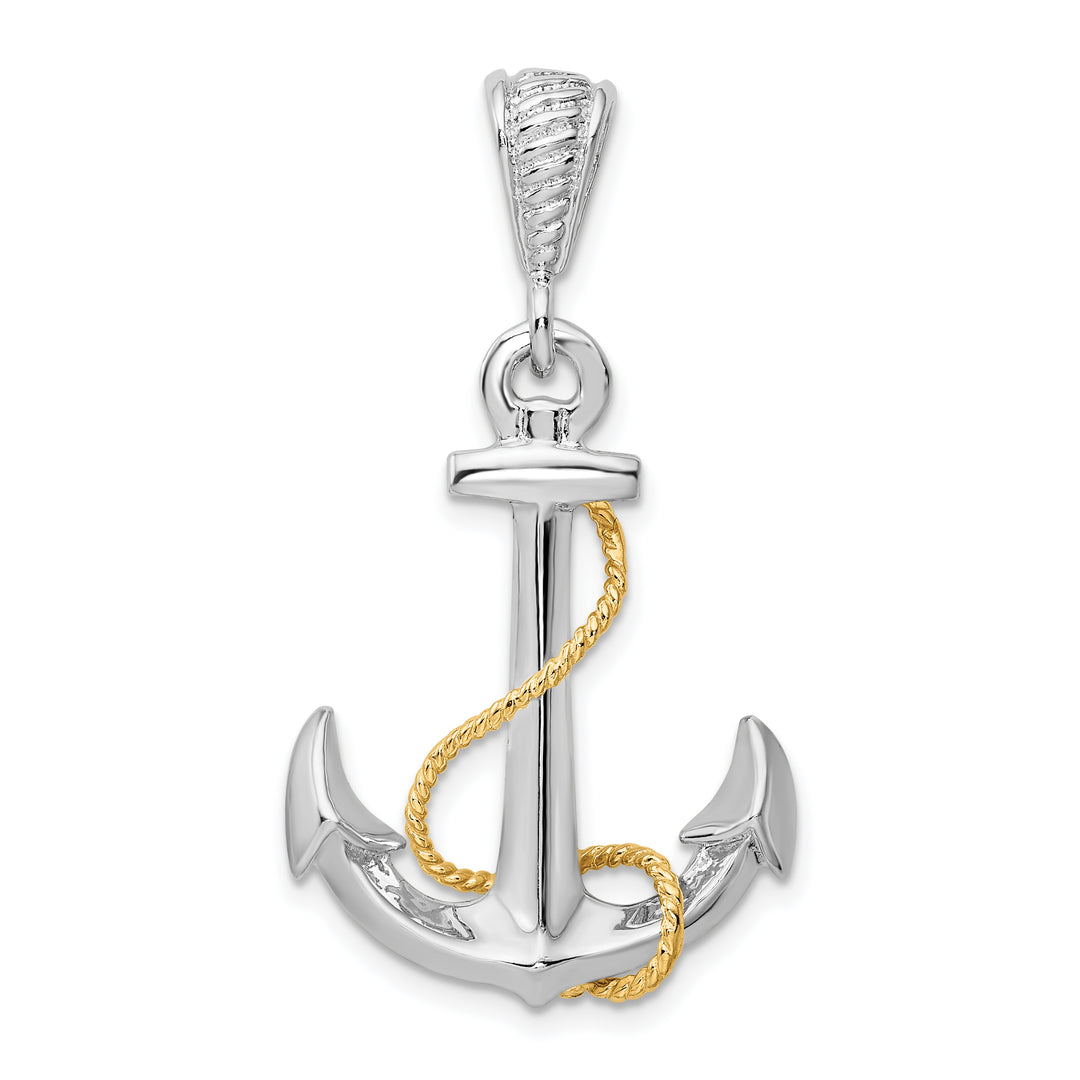 Sterling Silver 3D Anchor with 14k Rope Pendant