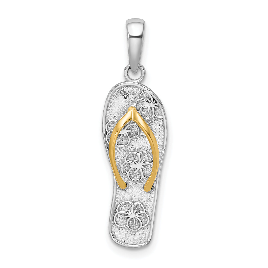 Sterling Silver 3D Floral Flip-flop with 14k Straps Pendant