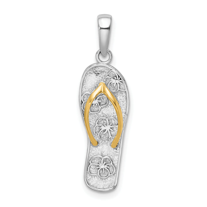 Sterling Silver 3D Floral Flip-flop with 14k Straps Pendant