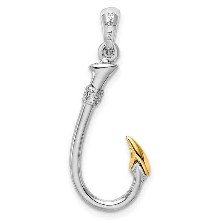 Sterling Silver 3D Fish Hook with 14k Accent Pendant