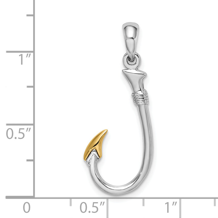 Sterling Silver 3D Fish Hook with 14k Accent Pendant