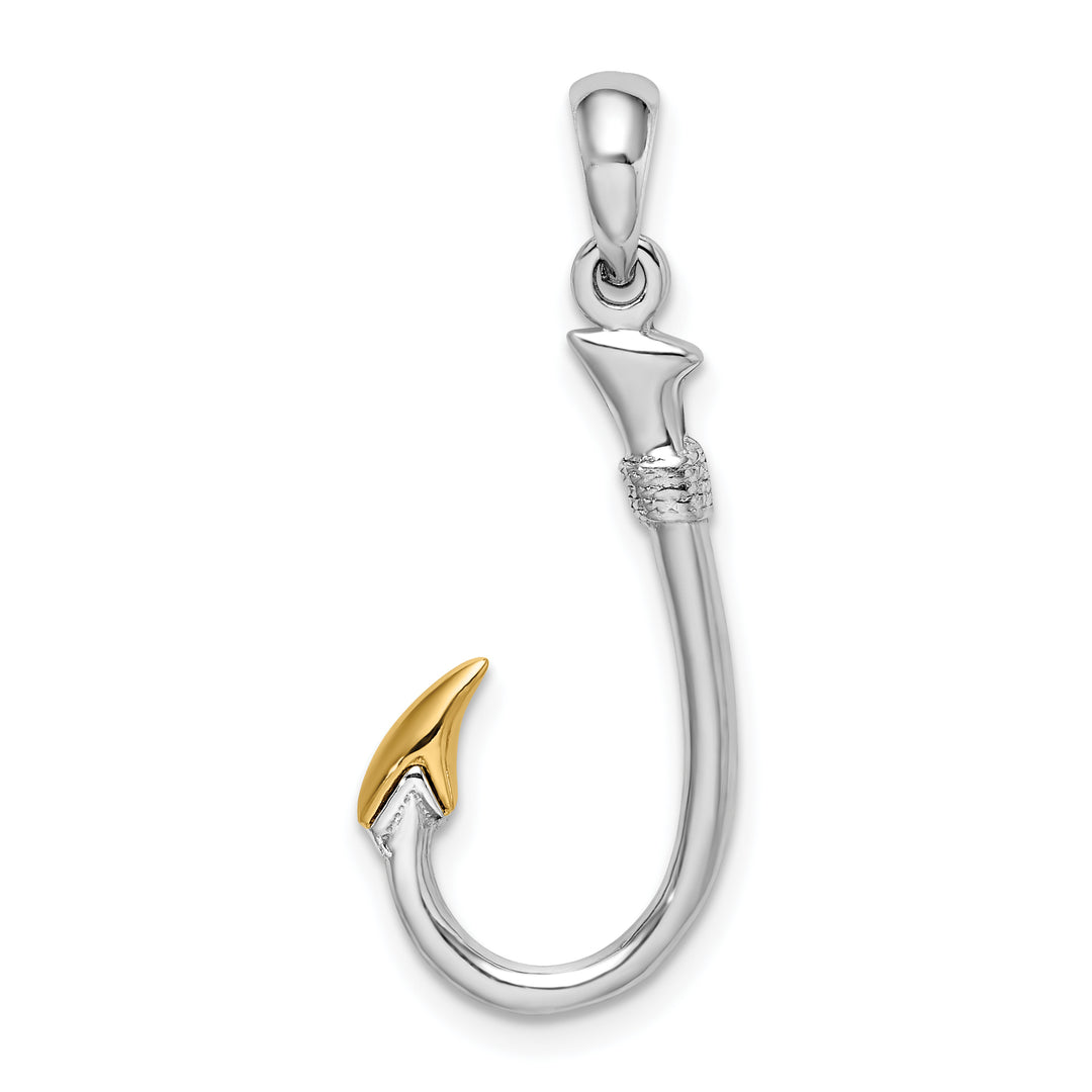 Sterling Silver 3D Fish Hook with 14k Accent Pendant