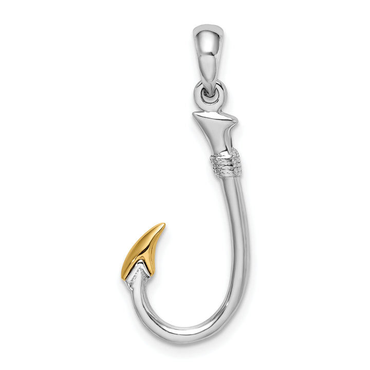 Sterling Silver 3D Fish Hook with 14k Accent Pendant