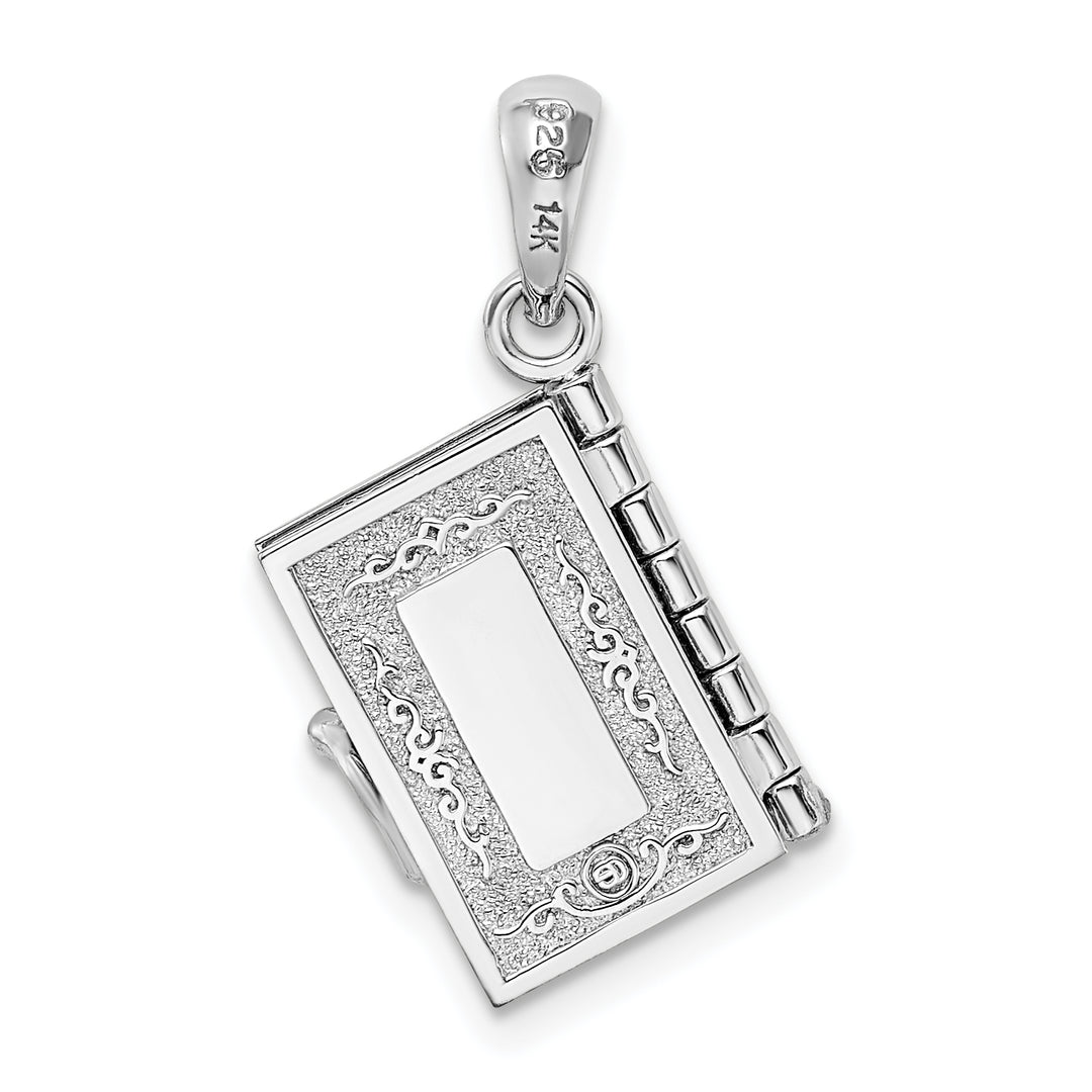 Sterling Silver Texture Lord's Prayer Bible with 14k Cross Pendant