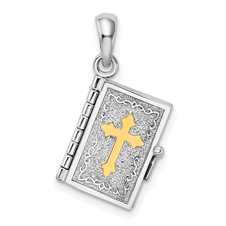 Sterling Silver Texture Lord's Prayer Bible with 14k Cross Pendant