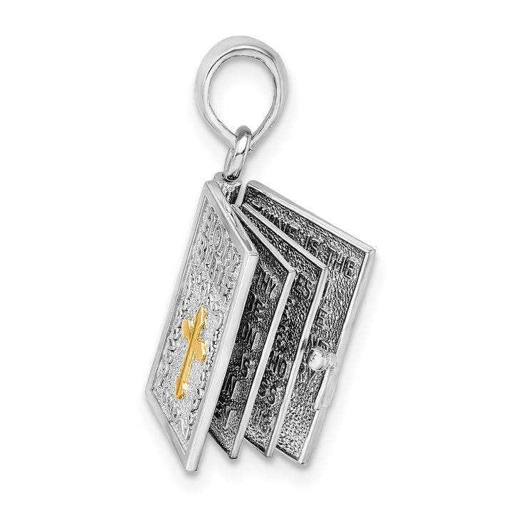 Sterling Silver 3D Lord's Prayer Holy Bible with 14k Pendant