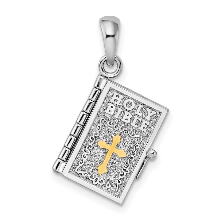 Sterling Silver 3D Lord's Prayer Holy Bible with 14k Pendant