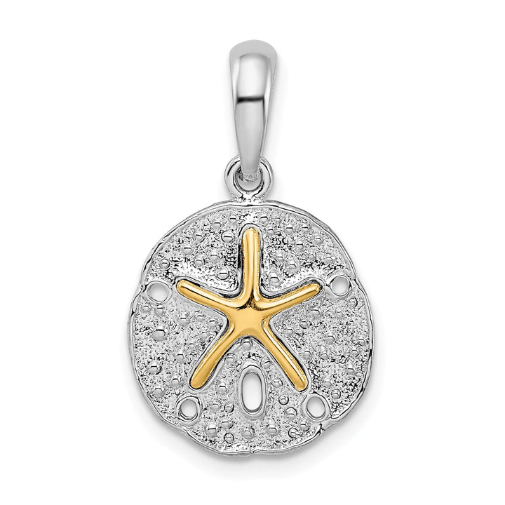 Sterling Silver Textured Sand Dollar with 14k Starfish Pendant