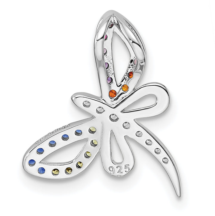 Sterling Silver Multicolor CZ Dragonfly Chain Slide