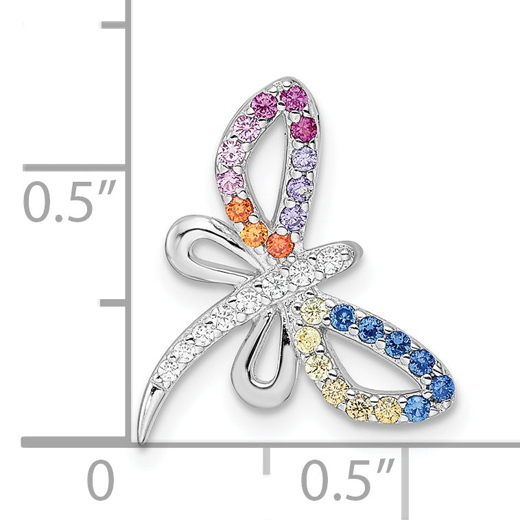 Sterling Silver Multicolor CZ Dragonfly Chain Slide
