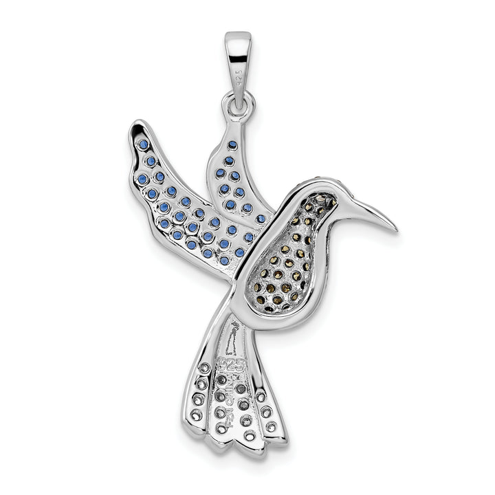 Sterling Silver Black and White Multicolor CZ Hummingbird Pendant