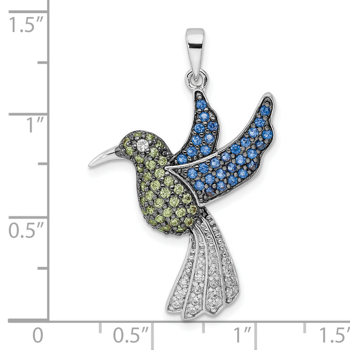 Sterling Silver Black and White Multicolor CZ Hummingbird Pendant