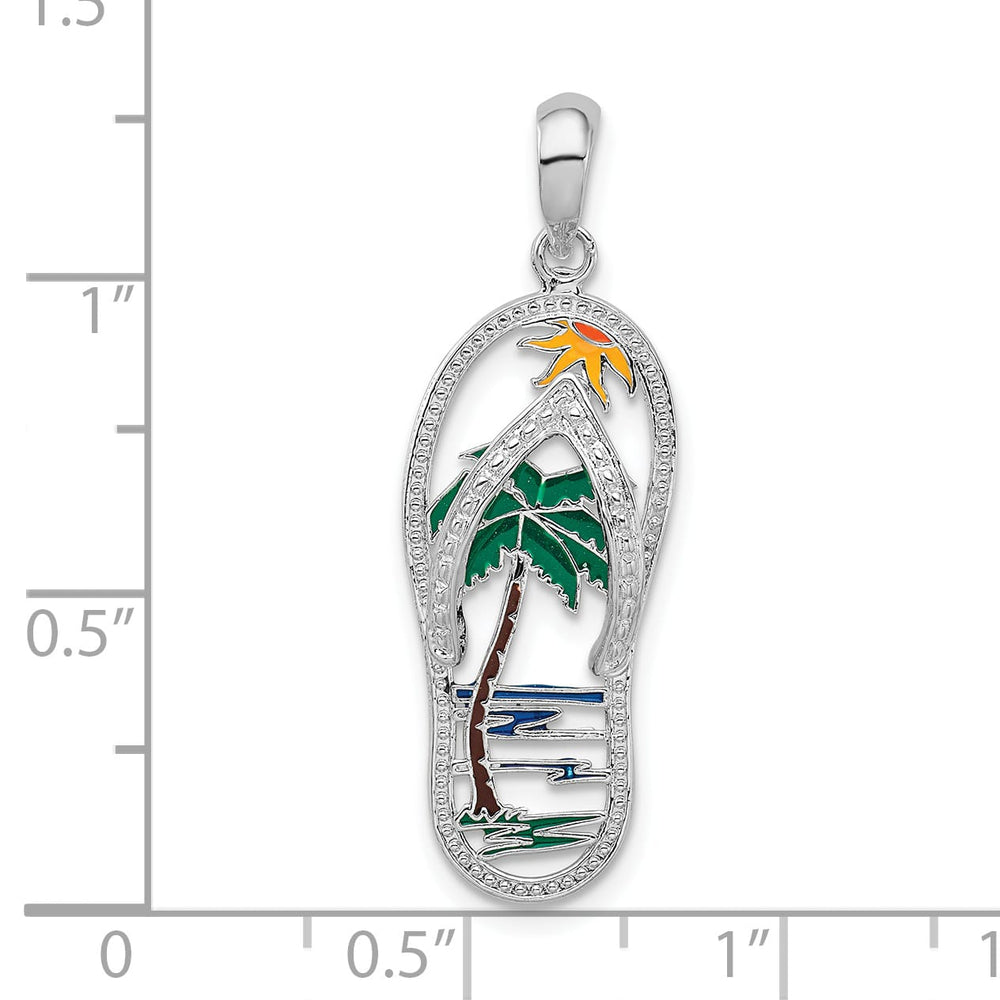 Sterling Silver Enameled Palm Tree Flip-flop Pendant