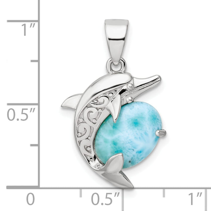 Sterling Silver Filigree Dolphin Larimar Pendant