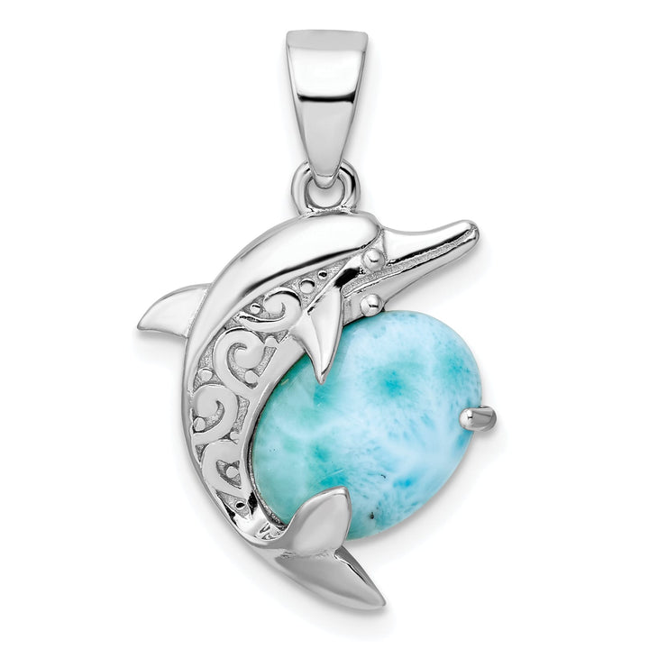 Sterling Silver Filigree Dolphin Larimar Pendant